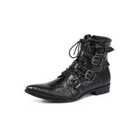MANYUBEI Bottes en Cuir pour Hommes, Chaussures Faites À La Main Bottes Courtes À Lacets en Cuir Véritable Grande Taille Fermeture Éclair Latérale Haute Bout Pointu Chaussures, 44 EU,Black