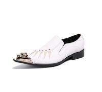 MANYUBEI Chaussures De Ville pour Homme, Mocassins Blancs en Cuir De Vache Véritable Grande Taille Bout Bas en Métal Chaussures De Mariage Formelles Et Décontractées, 43 EU,White