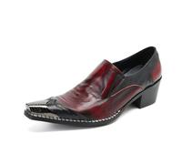 MANYUBEI Chaussures De Ville pour Homme, Mocassins Rouges De 6 Cm, Grande Taille en Cuir Véritable À Enfiler Décontractés Bas Bout Pointu en Métal, Chaussures De Mariage Respirantes, 42 EU,Red