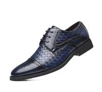 MANYUBEI Chaussures De Ville pour Hommes, Chaussures À Lacets Bout Rond Grande Taille Plaid Épissage Brogues en Cuir Affaires Casual Oxfords Chaussures Formelles Bureau Travail Robe, 45 EU,Blue