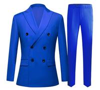 MANYUBEI Costumes pour Hommes, 2 Pièces De Couleur Unie Blazer Croisé Robe Cintrée Veste De Smoking Décontractée Robe De Mariée pour Marié, Vêtements pour Hommes,XL, Blue