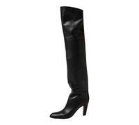 MANYUBEI Cuissardes pour Femmes, Cuissardes en Cuir Véritable pour Dames, Bottes Longues Confortables À Talon Épais Grand Tube, 8 Cm/3,14 Pouces, 38 EU,Black