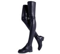 MANYUBEI Cuissardes pour Femmes, Cuissardes Extensibles De Grande Taille Bottes Hautes À Talon Carré Bout Rond Fermeture Éclair Latérale Bottes Amincissantes Confortables À Talons Bas, 47 EU,Black