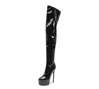 MANYUBEI Cuissardes pour Femmes, Cuisses Hautes Plateforme De Bottes Hauts Talon Grande Taille Rond Côté Fermeture Zipper Bottes, 15 Cm / 5,90 PoucesBlack, 45 EU