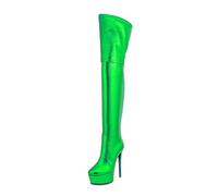 MANYUBEI Cuissardes pour Femmes, Dames Cuisses Hautes Plateforme Talon De Grande Taille, Talons De Grande Taille Bottes Longues À Fermeture Éclair, 15 Cm / 5,90 Pouces Green, 44 EU