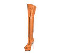 MANYUBEI Cuissardes pour Femmes, Dames Cuisses Hautes Plateforme Talon De Grande Taille, Talons De Grande Taille Bottes Longues À Fermeture Éclair, 15 Cm / 5,90 Pouces Orange, 38 EU