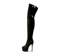 MANYUBEI Cuissardes pour Femmes, Dames Cuisses Hautes Plateforme Talon Talon Grande Taille Rond Arrière Zipper Bottes 15 Cm / 5,90 Pouces Black, 46 EU