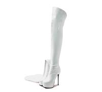 MANYUBEI Cuissardes pour Femmes, Dames Cuisses Hautes Plateforme Talon Talon Grande Taille Rond Arrière Zipper Bottes 15 Cm / 5,90 Pouces White, 37 EU