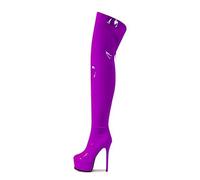MANYUBEI Cuissardes pour Femmes, Dames Cuisses Hautes Plateforme Talon Talon Grande Taille Rond Arrière Zipper Bottes 15 Cm / 5,90 Pouces Purple, 42 EU