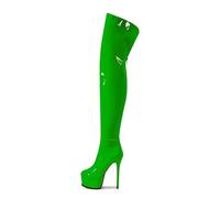 MANYUBEI Cuissardes pour Femmes, Dames Cuisses Hautes Plateforme Talon Talon Grande Taille Rond Arrière Zipper Bottes 15 Cm / 5,90 Pouces Green, 39 EU