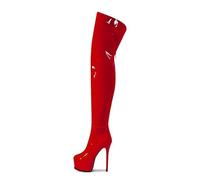 MANYUBEI Cuissardes pour Femmes, Dames Cuisses Hautes Plateforme Talon Talon Grande Taille Rond Arrière Zipper Bottes 15 Cm / 5,90 Pouces Red, 38 EU