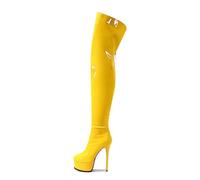 MANYUBEI Cuissardes pour Femmes, Dames Cuisses Hautes Plateforme Talon Talon Grande Taille Rond Arrière Zipper Bottes 15 Cm / 5,90 PoucesYellow, 44 EU
