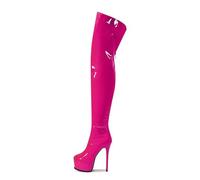 MANYUBEI Cuissardes pour Femmes, Dames Cuisses Hautes Plateforme Talon Talon Grande Taille Rond Arrière Zipper Bottes 15 Cm / 5,90 Pouces Rose,36 EU