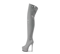 MANYUBEI Cuissardes pour Femmes, Dames Cuisses Hautes Plateforme Talon Talon Grande Taille Rond Arrière Zipper Bottes 15 Cm / 5,90 Pouces Gray, 40 EU
