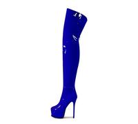 MANYUBEI Cuissardes pour Femmes, Dames Cuisses Hautes Plateforme Talon Talon Grande Taille Rond Arrière Zipper Bottes 15 Cm / 5,90 Pouces Blue,36 EU