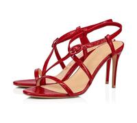 MANYUBEI Sandales À Talons Hauts pour Femmes, Chaussures Habillées À Talons Aiguilles De Grande Taille De 10cm Escarpins À Boucle avec Bride À La Cheville pour Dîner Soirée Chaussures, 43 EU,Red