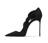 MANYUBEI Talons Hauts pour Femme, Sandales À Talons Aiguilles Grande Taille 12 Cm Escarpins Couleur Unie avec Nœud Latéral Creux Pointus pour Dîner Bal Mariage Black,38 EU
