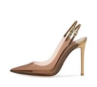 MANYUBEI Talons Hauts pour Femmes, Sandales À Talons Aiguilles en PVC De 12cm, Escarpins De Grande Taille Bouts Pointus Sangle Arrière pour Dîner Bal De Promo Chaussures pour Femmes, 43 EU,Brown