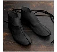 MANZH Renaissance Medieval Men's Ankle Boots Viking Knight Prince Shoes Vintage PU Leather Boots Short Flat Shoes Cosplay Pirate Costume Accessoires,Noir,46