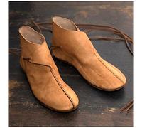 MANZH Renaissance Medieval Men's Ankle Boots Viking Knight Prince Shoes Vintage PU Leather Boots Short Flat Shoes Cosplay Pirate Costume Accessoires,Marron,41