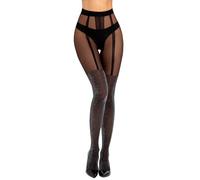 MANZI Collant porte-jarretelles uni métallique scintillant, Lurex noir brillant, Taille unique