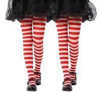 MANZI Collants rayés opaques pour enfants Motif rayé Collants décontractés pour 2-10 ans Lot de 2 paires, rouge/blanc, 8-10 ans