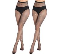 MANZI Diamonds Lot de 2 paires de collants en résille avec strass étincelants pour femme, Noir - 2 paires., taille unique