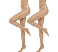 MANZI Lot de 2 paires de collants brillants pour femme 15D, Naturel Nude-2 paires, Large-X-Large