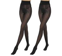 MANZI Lot de 2 paires de collants brillants pour femme 15D, Noir - 2 paires., Large-X-Large