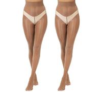 MANZI Lot de 2 paires de collants gras brillants pour femme 15D, Marron - 2 paires, L-XL