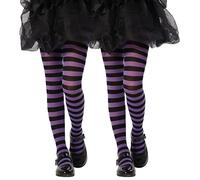 MANZI Lot de 2 paires de collants rayés opaques pour enfants de 2 à 10 ans, noir/violet, 2-4 ans