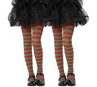 MANZI Lot de 2 paires de collants rayés opaques pour enfants de 2 à 10 ans, rouge/vert, 6-8 ans