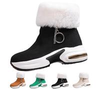 MAOAEAD Bottes de neige chaudes pour femme avec fermeture éclair latérale et doublure en polaire, élégantes à talons compensés, coupe large, Noir , 40.5 EU