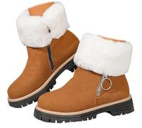 MAOAEAD Bottes de neige chaudes pour femme avec fermeture éclair latérale et doublure polaire - Coupe large - Élégantes - Plateforme épaisse, marron, 36.5 EU