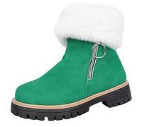 MAOAEAD Bottes de neige en fausse fourrure pour femme avec fermeture éclair, bottes de neige chaudes et élégantes avec fermeture éclair latérale, doublées de polaire, Vert, 40.5 EU