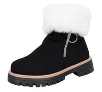 MAOAEAD Bottes de neige en fausse fourrure pour femme avec fermeture éclair, bottes de neige chaudes et élégantes avec fermeture éclair latérale, doublées de polaire, Noir , 37 EU