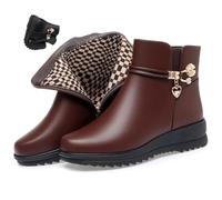 MAOAEAD Bottes orthopédiques en cuir véritable pour femme - Talon compensé - Confortables - Bout rond - Imperméables - Chaudes - Fourrure d'hiver, Marron fin, 36.5 EU