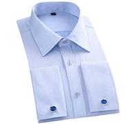 MAOAEAD Chemise à manches longues pour homme avec poignets français classiques à rayures, chemise de ville avec poche plaquée unique, coupe standard