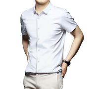 MAOAEAD Chemise d'été Infroissable pour Homme - Coupe ajustée - Manches Courtes - en Soie glacée - Résistante aux Plis (White D-1,44/4XL)