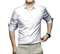 MAOAEAD Chemise extensible infroissable pour homme - Confortable et soyeuse à manches longues - Coupe ajustée - Sans repassage - Haut formel d'affaires (C-1,38/S)