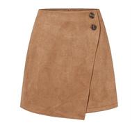 MAOAEAD Mini jupe irrégulière en daim pour femme taille haute avec bouton A, jupe en faux daim pour l'automne et l'hiver 2024 avec fermeture éclair (camel, taille M)