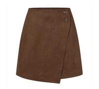 MAOAEAD Mini jupe irrégulière en daim synthétique pour femme, taille haute, coupe évasée, avec bouton, jupe-short d'automne et d'hiver pour femmes 2024 avec fermeture éclair (Marron, L)