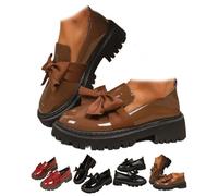 MAOAEAD Mocassins antidérapants à bout rond avec nœuds, motif nœud mignon, mocassins en cuir verni, chaussures à enfiler, marron, 41.5 EU