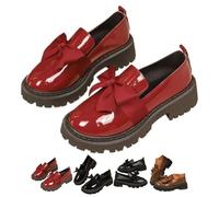 MAOAEAD Mocassins antidérapants à bout rond avec nœuds, motif nœud mignon, mocassins en cuir verni, chaussures à enfiler, bordeaux, 39.5 EU