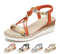 MAOAEAD Sandales compensées bohèmes pour femme - Espadrilles orthopédiques - Large largeur - Confortables - Bout ouvert - Sangle élastique à la cheville - Chaussures de plage habillées, Orange, 38 EU