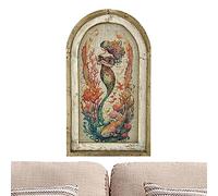 Maodom sirène Vintage, Affiche sirène Vintage, Image Florale d'illustration décor Mur Papillon Fleur Cadre en Bois pour la Porte