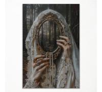 Maogaideng Dark Academia Impression sur toile, art mural victorien, sorcière en miroir, image de rêverie, art mural gothique, poster esthétique d'Halloween pour mur, 40,6 x 61 cm, sans cadre