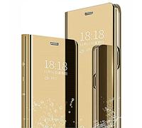 MAOGE Coque pour Realme C31 4G, Élégant Mirror Smart View Standing Flip Etanche Ultra Mince Antichoc Anti-Rayures Coque Etui Housse - Or