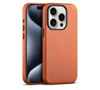 maogoam Étui de protection en cuir véritable pour iPhone 15 Pro, compatible avec MagSafe, cuir pleine fleur, style élégant, orange