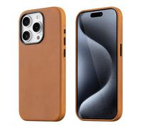 maogoam Étui de protection en cuir véritable pour iPhone 15 Pro - Style vintage Crazy Horse - Compatible avec MagSafe - Style Indiana Jones - Marron kaki